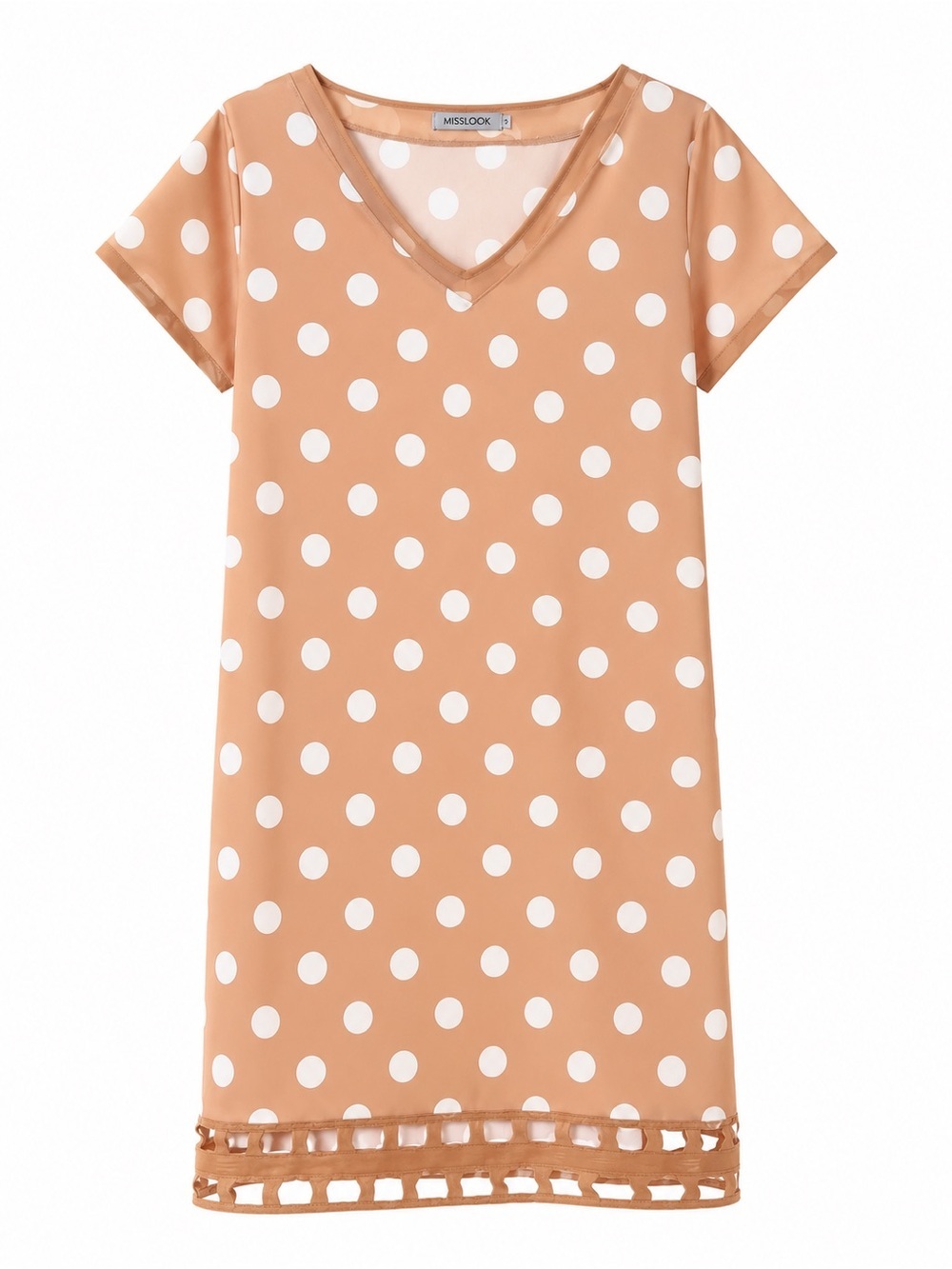 MISSLOOK Peach and White Polka Dot V-Neck Dress